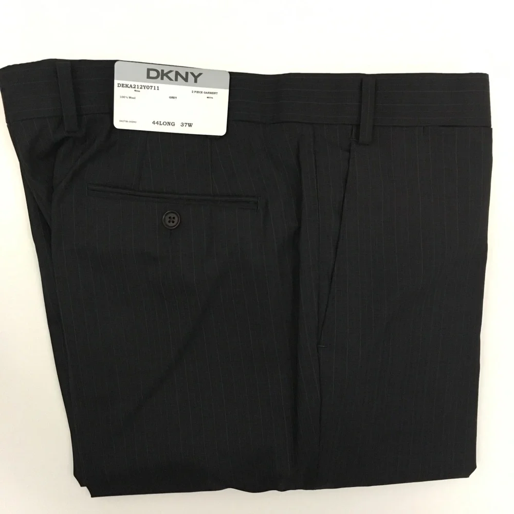 Dkny 44L mens suit gray blue tan stripes slim fit 100% wool 2 piece new ea0104